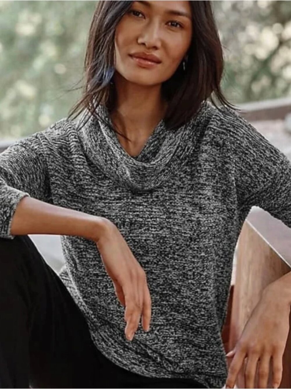 Pure Jill Marled Knit Gray & Black Funnel Neck Sweater XL